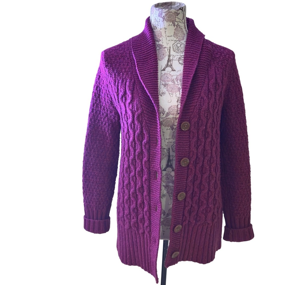 Eddie Bauer Cable Knit Shawl Collar Cardigan Sweater Purple Size S
